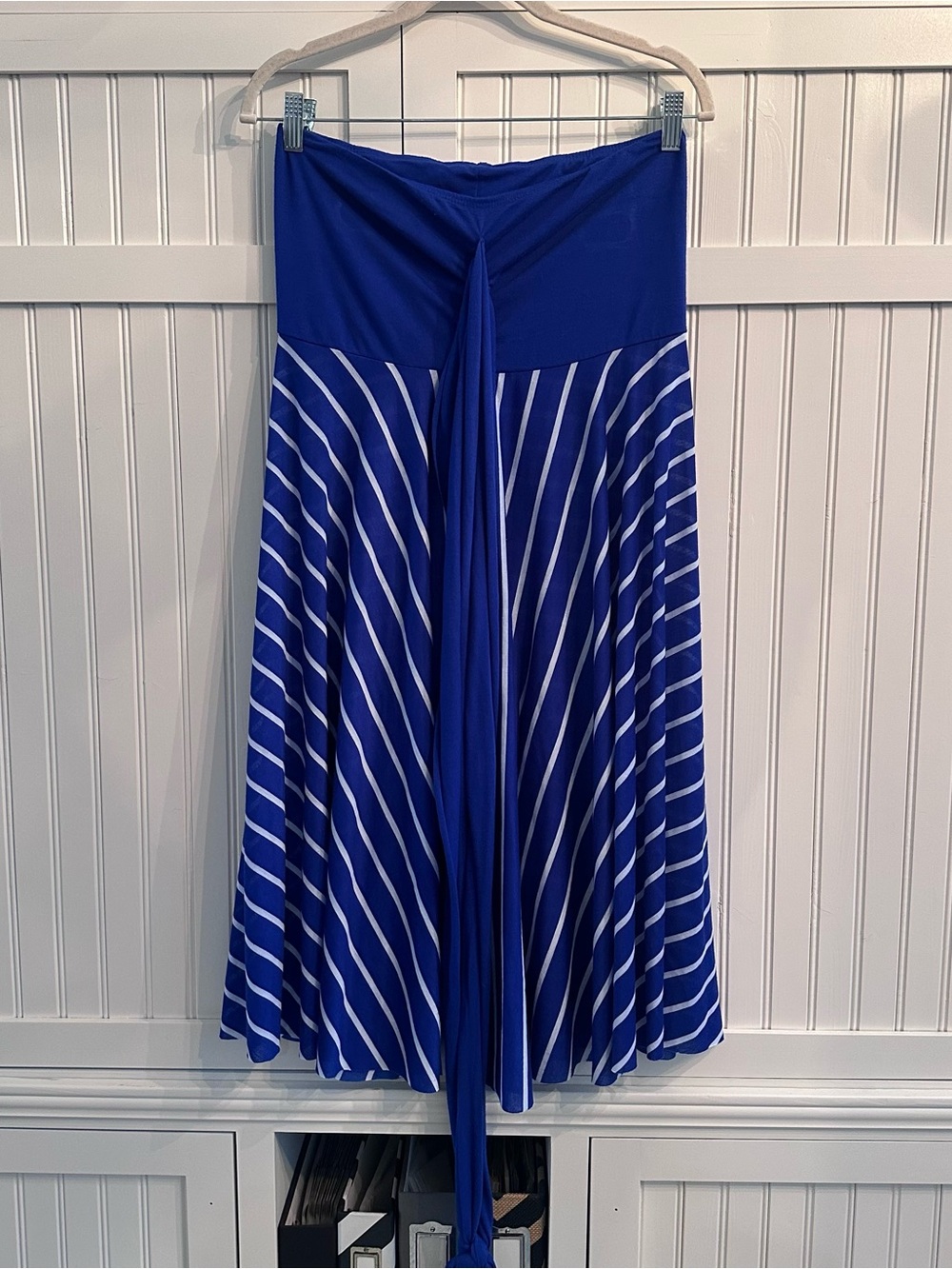 Catalina Royal Blue and White Striped Midi Halter Dress/Swim Cover-up